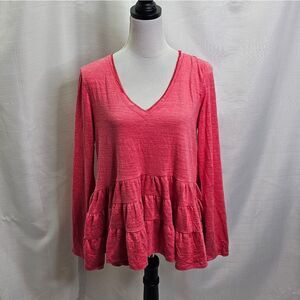 Anthropologie Deletta Thea Pink Ruffle Trim Peplum Top Size Small